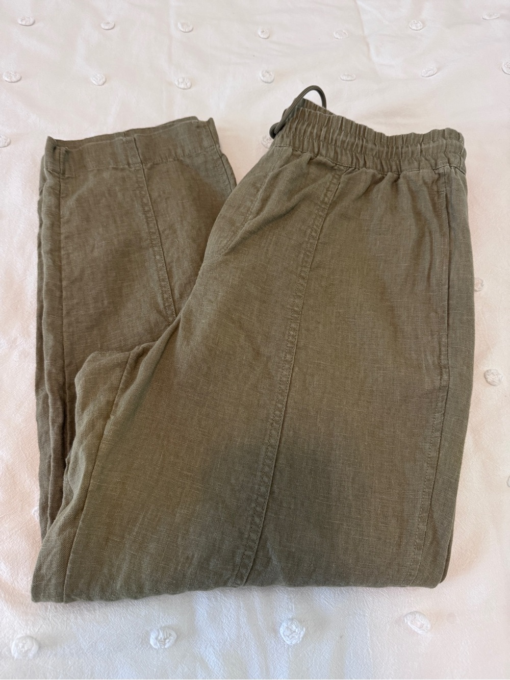 Athleta Olive Drawstring Linen-Blend Chinos